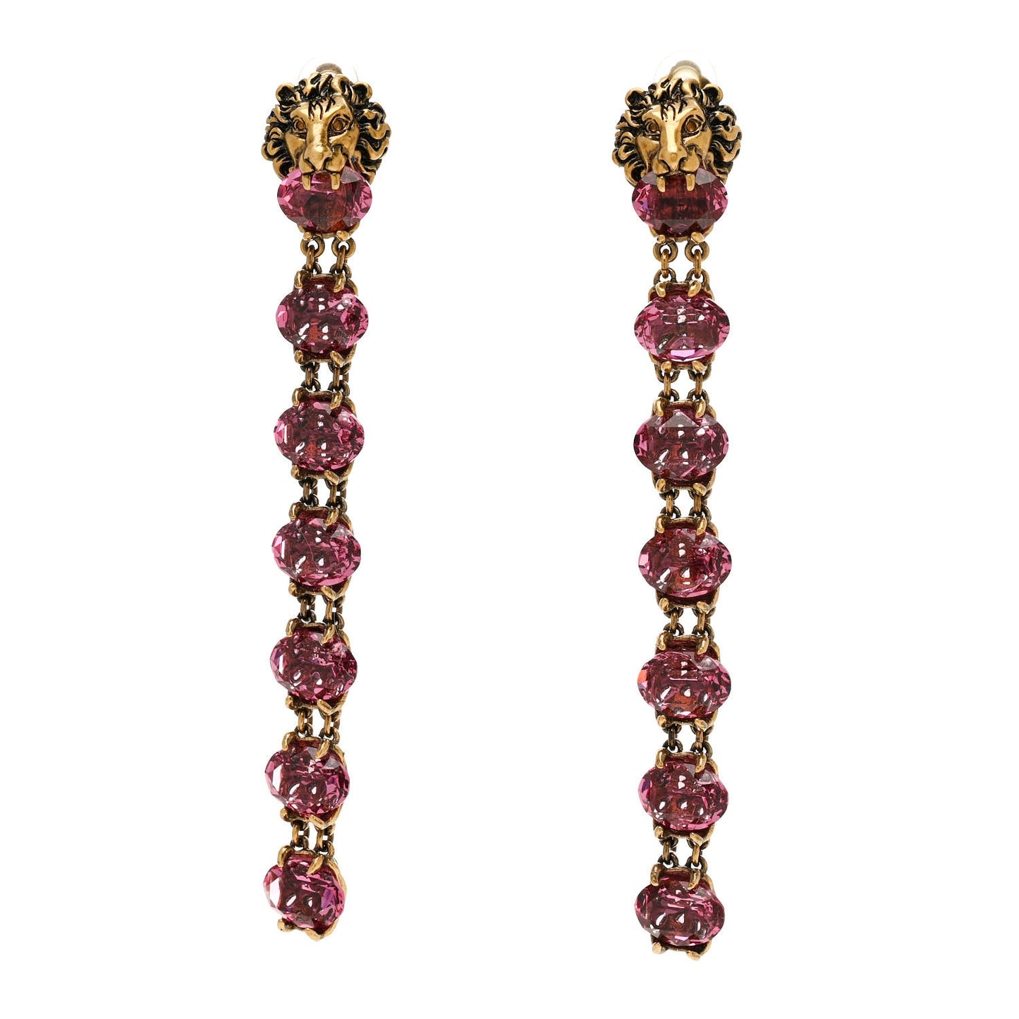 Crystal Metal Lionhead Drop Earrings Rosa Aged Gold