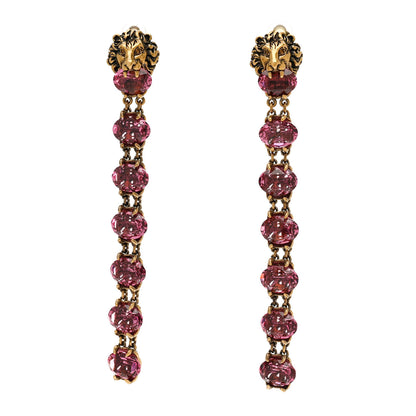 Gucci Crystal Metal Lionhead Drop Earrings Rosa Aged Gold 1 of 4