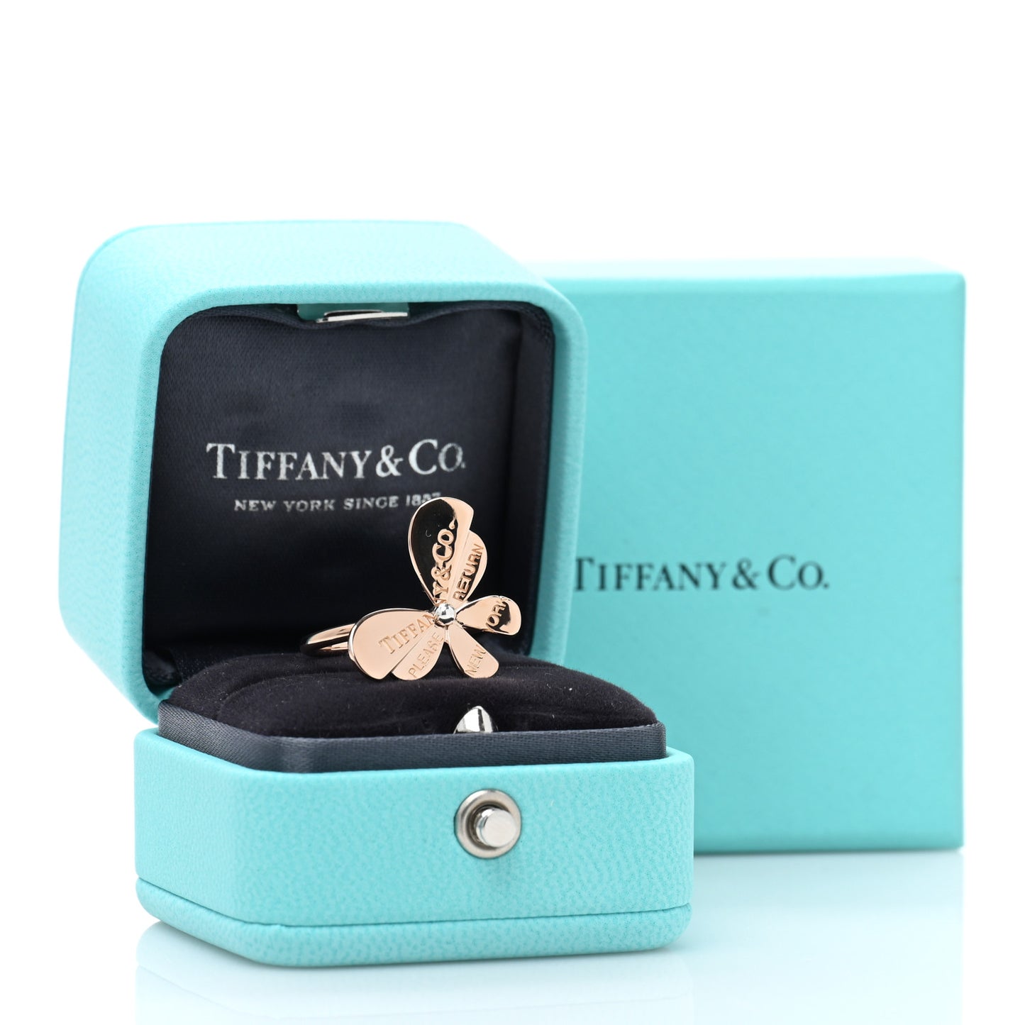 18K Rose Gold Sterling Silver Return to Tiffany Love Bugs Butterfly Ring 54 6.75