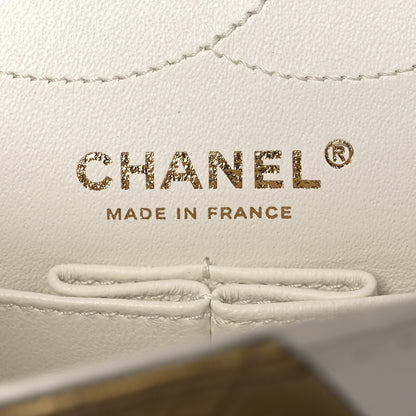 Chanel Lambskin Metallic Calfskin Crocodile Embossed 2.55 Cocodile Reissue 225 Flap White Gold 5 of 12
