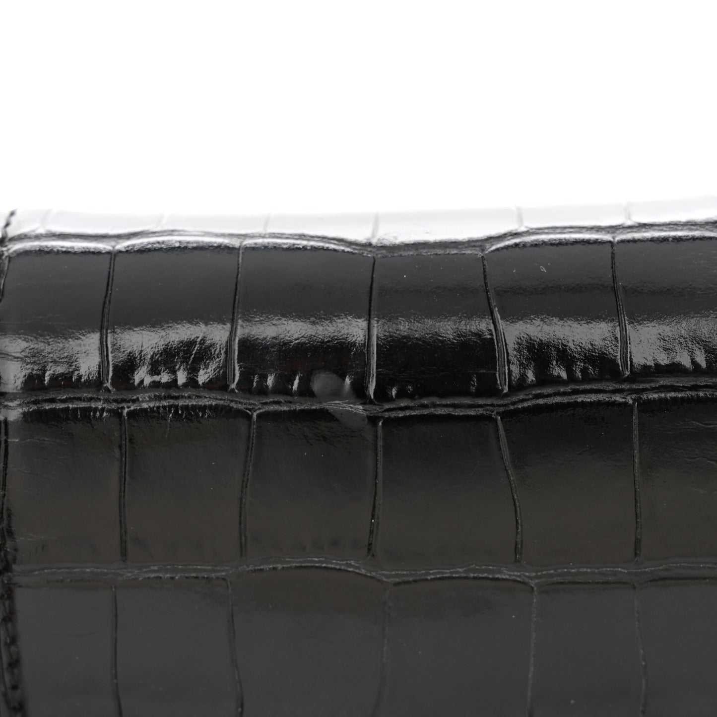 Shiny Calfskin Crocodile Embossed Hourglass Chain Bag Black