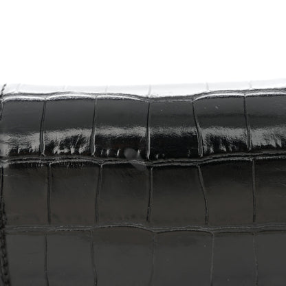 Balenciaga Shiny Calfskin Crocodile Embossed Hourglass Chain Bag Black 10 of 10