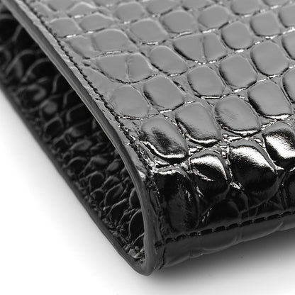 Alexander McQueen Calfskin Crocodile Embossed Knuckle Flat Clutch Black Gold 9 of 11