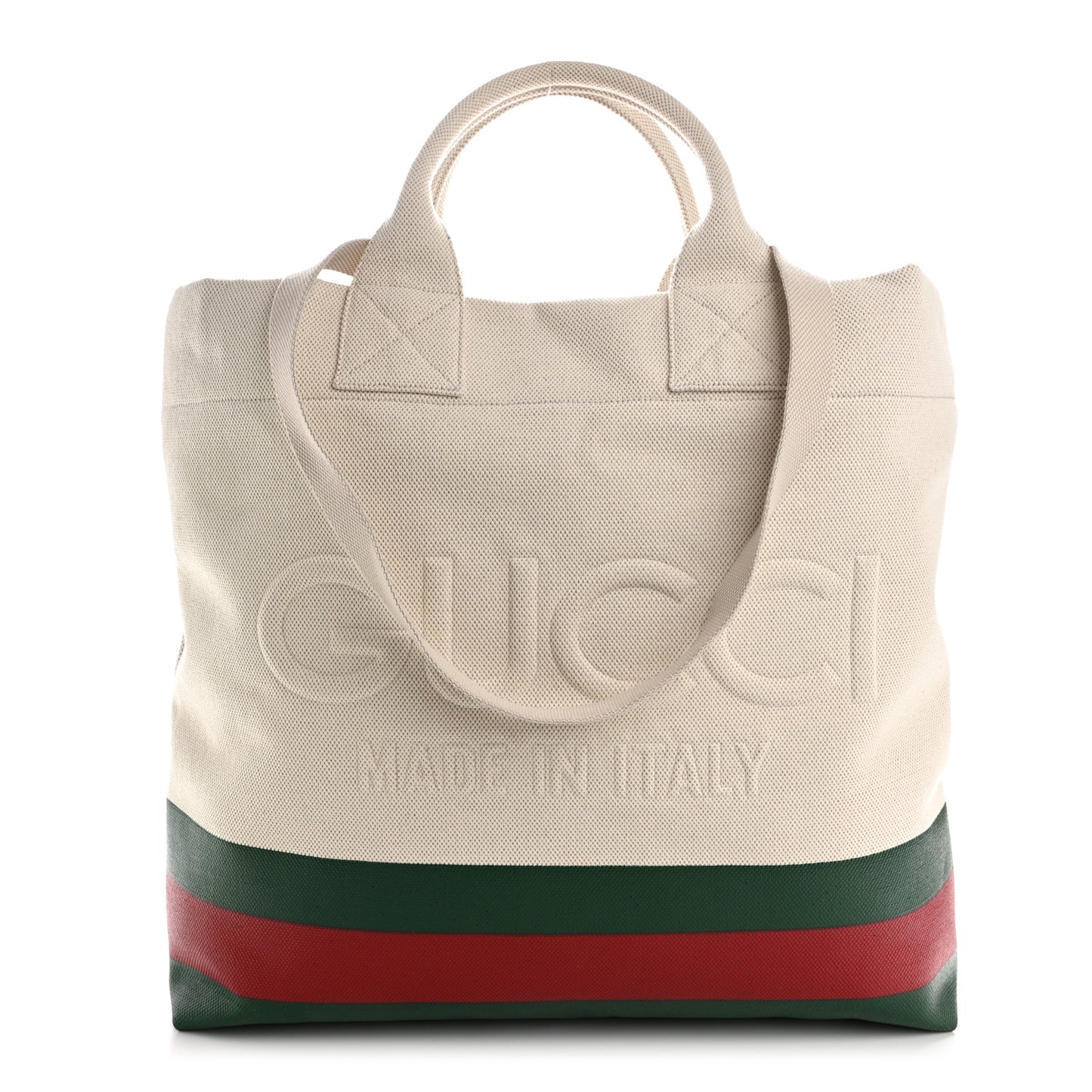 Canvas Logo Embossed Ophidia Tote Beige