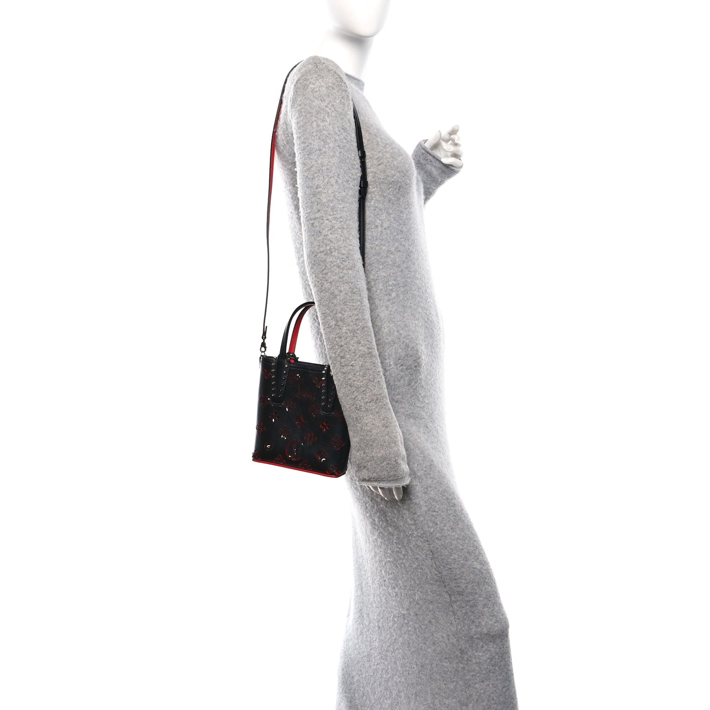 Calfskin Loubinthesky Perforated Spikes Mini North South Cabata Tote Black
