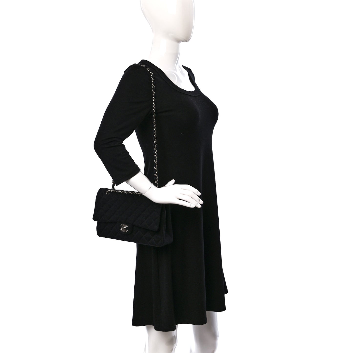 Jersey Quilted Medium Double Flap Black