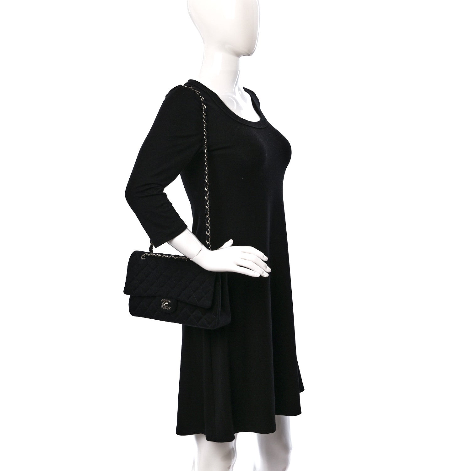 Chanel Jersey Quilted Medium Double Flap Black 2 of 9