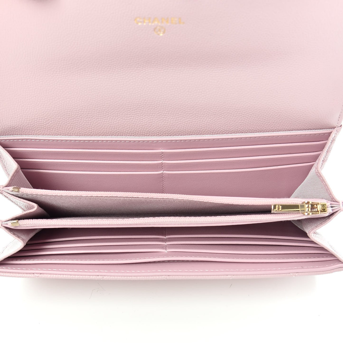 Caviar Quilted Large Gusset Flap Wallet Light Pink