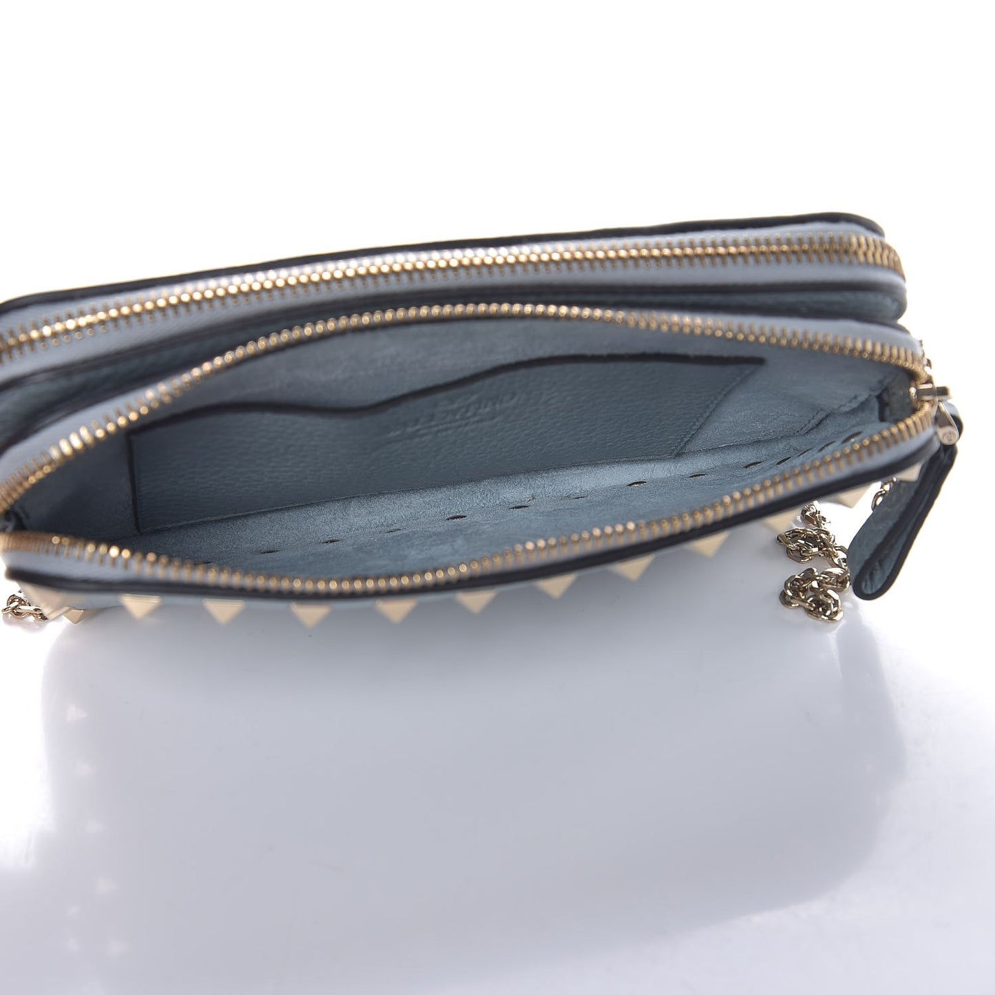 Pebbled Calfskin Rockstud Double Zip Camera Crossbody Bag Nube