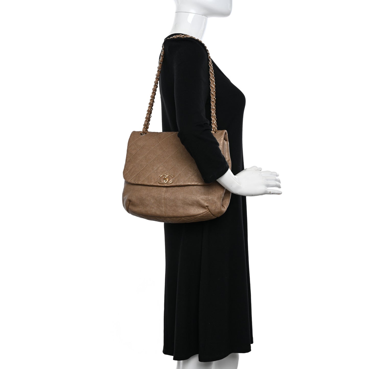Metallic Calfskin Quilted Trianon Small Messenger Flap Gold