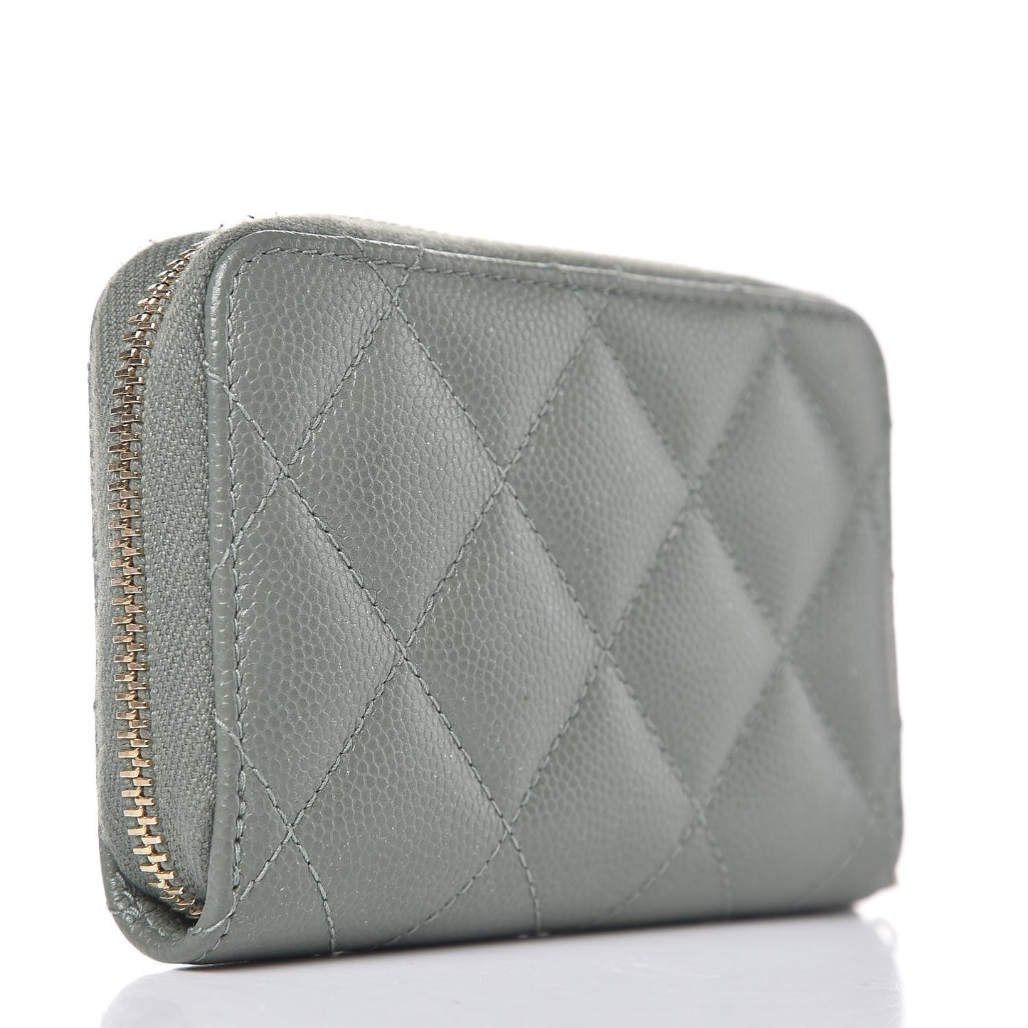 Iridescent Caviar Quilted Zip Coin Purse Green
