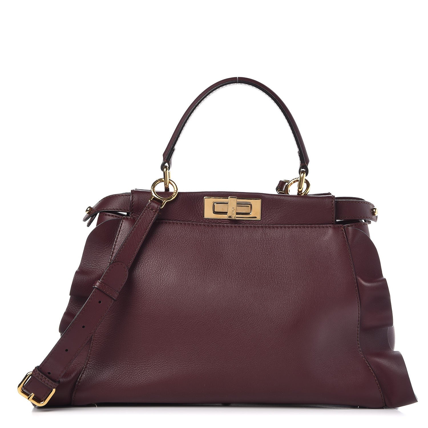 Fendi Vitello Seta Waves Bi-Color Medium Peekaboo Iconic Satchel Bordeaux Latte 1 of 10