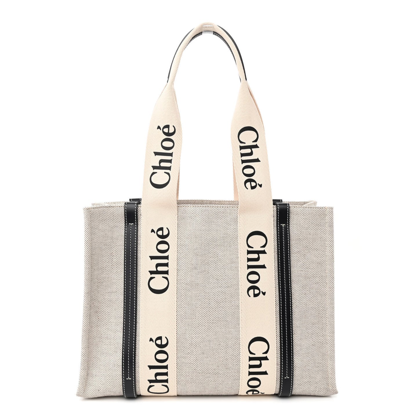 Cotton Calfskin Medium Woody Ribbon Tote White Black