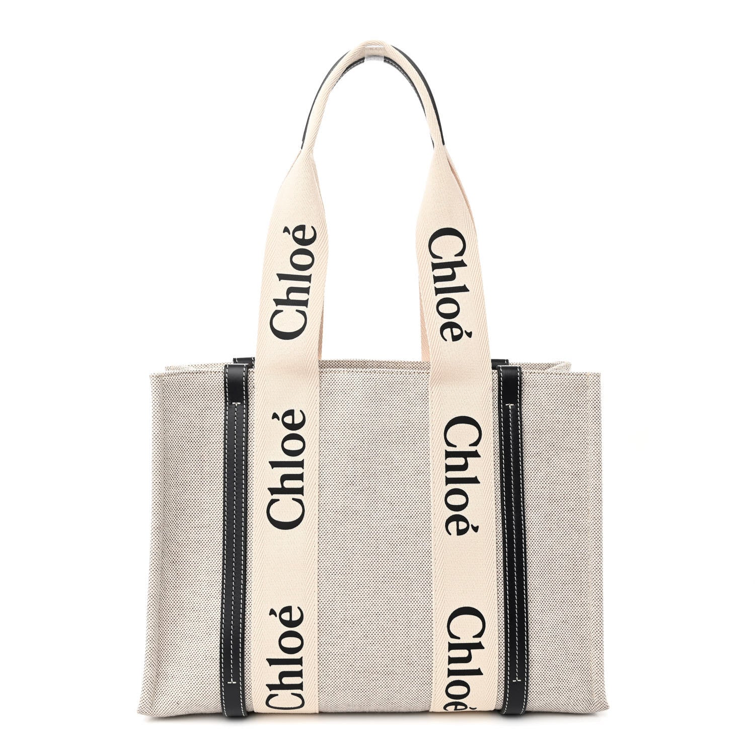 Chloe Cotton Calfskin Medium Woody Ribbon Tote White Black 1 of 13
