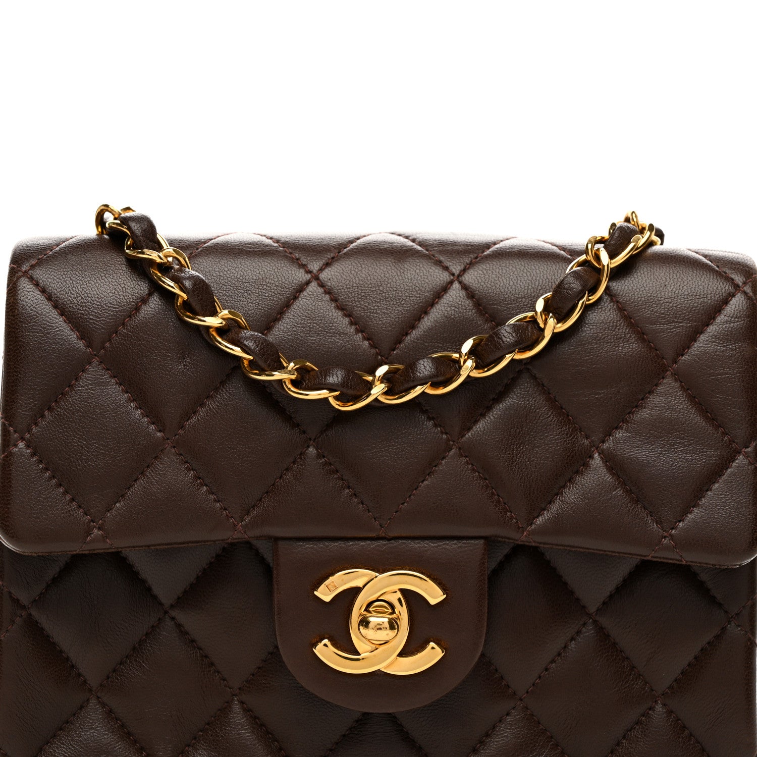 Chanel Lambskin Quilted Mini Square Flap Bag Dark Brown 8 of 11