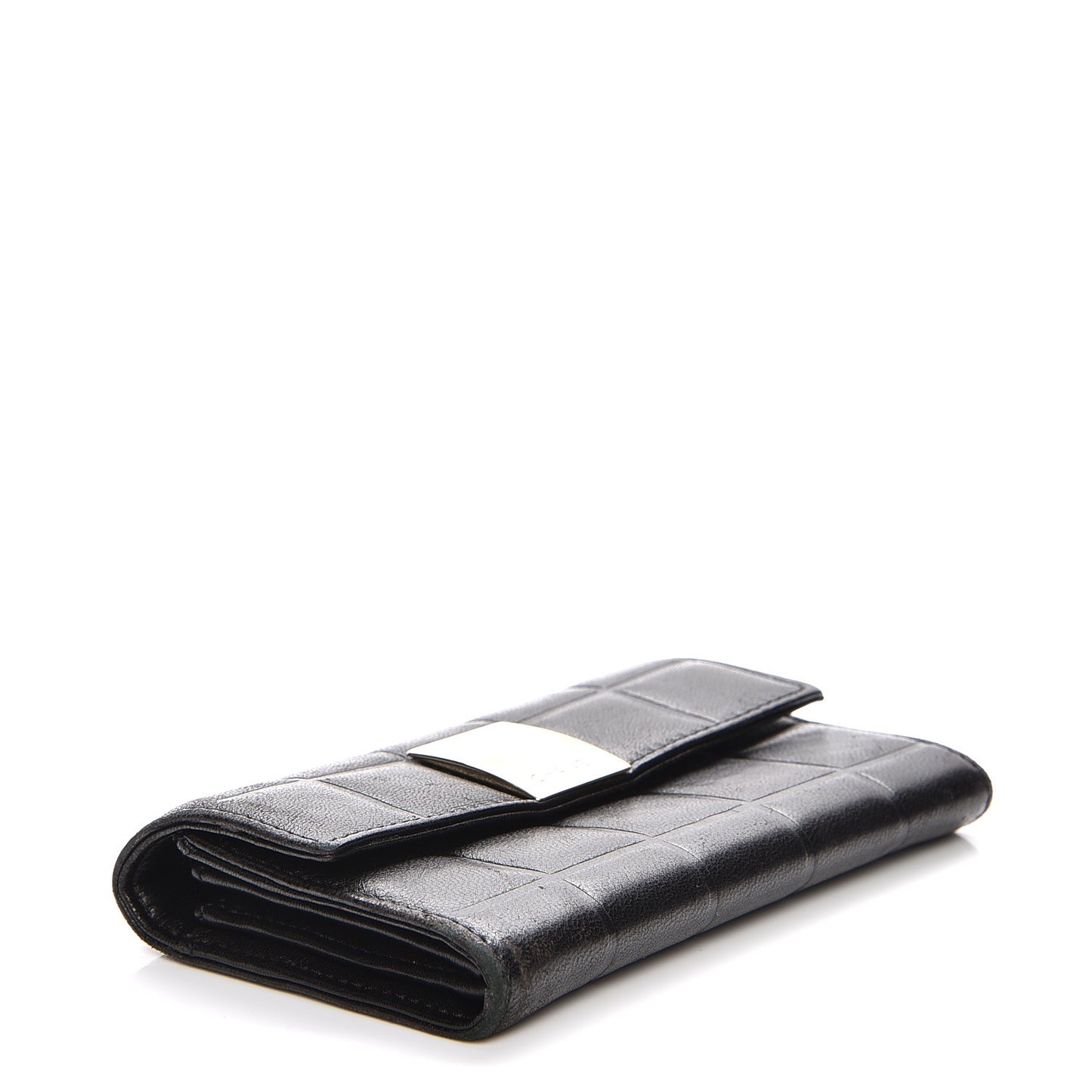 Lambskin Chocolate Bar Quilted Wallet Black