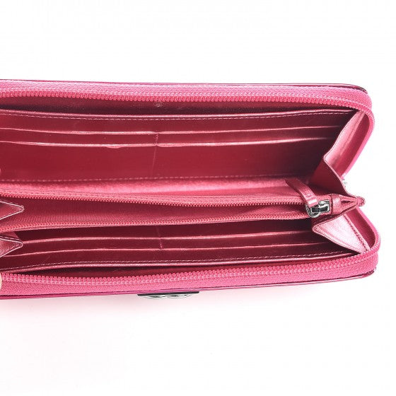 Metallic Patent Quilted Boy L-Gusset Zip Wallet Pink