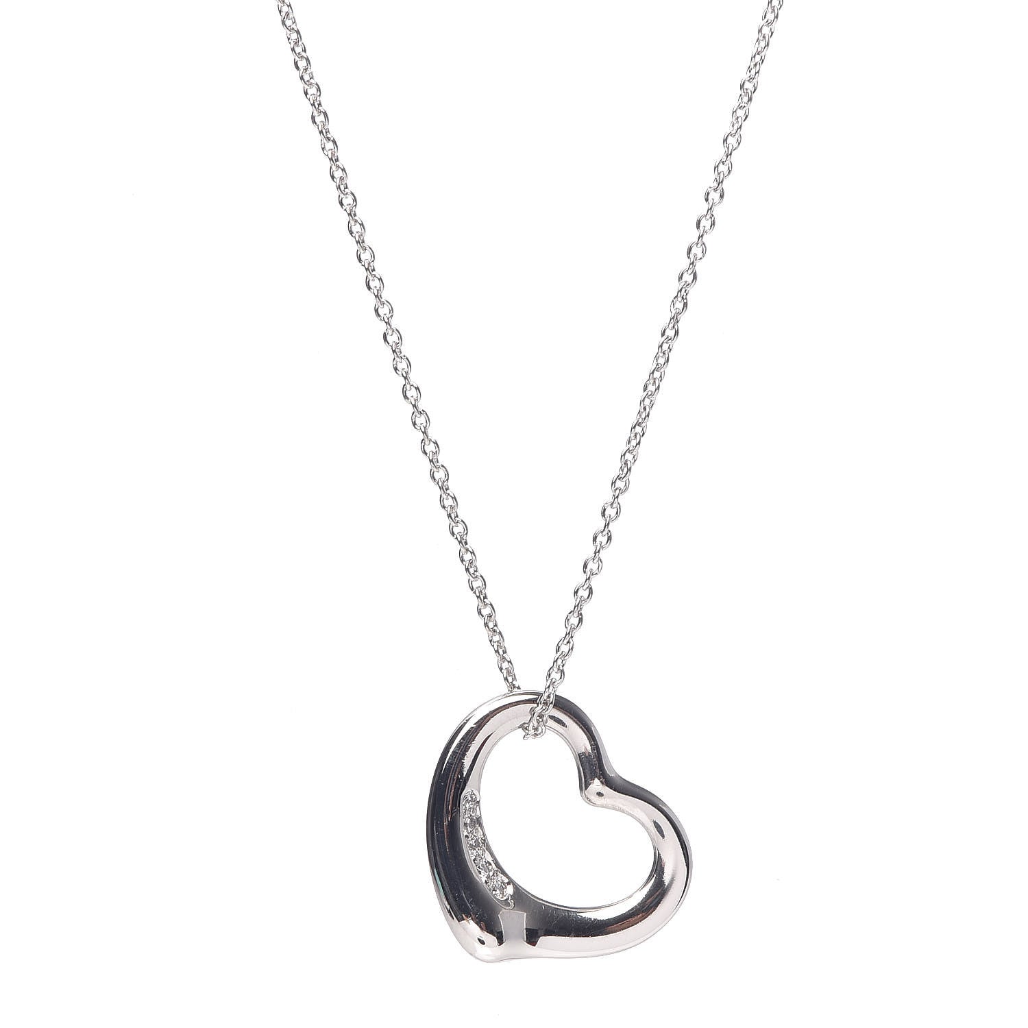 Tiffany Platinum Diamond Elsa Peretti Open Heart Pendant Necklace 4 of 7