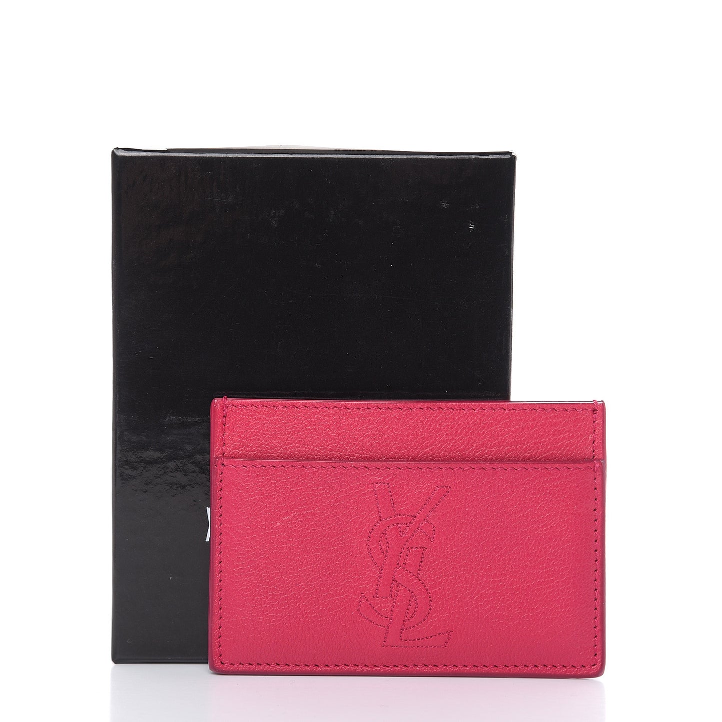 Textured Calfskin Belle De Jour Card Case Fuchsia