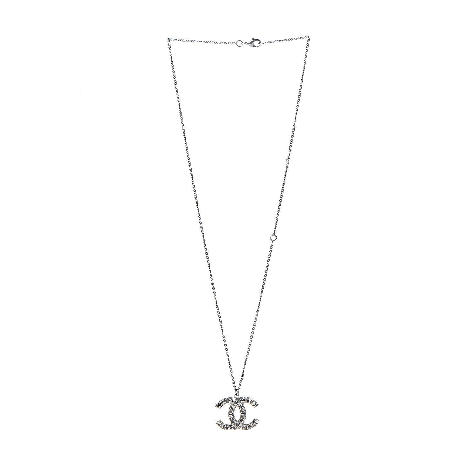 Chanel Baguette Crystal CC Necklace Silver 3 of 6