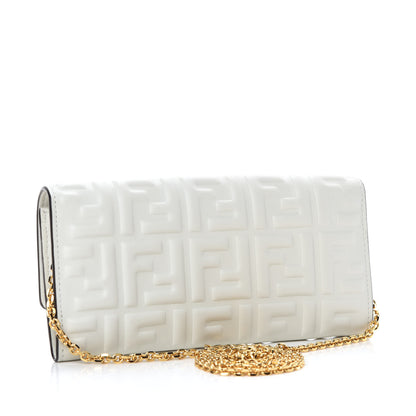 Fendi Nappa Matisse FF Embossed Continental Wallet On Chain White 3 of 11