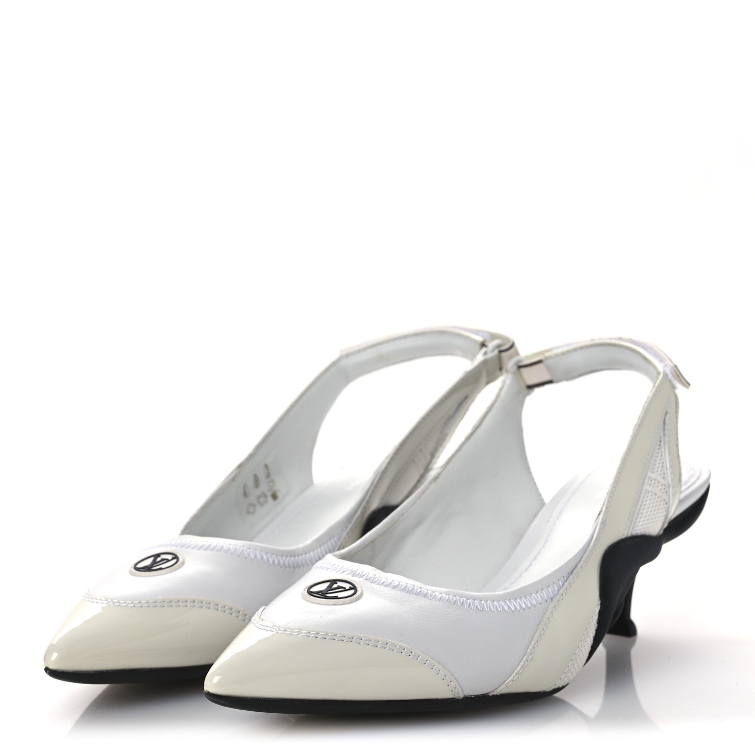 Louis Vuitton Lambskin Patent Calfskin Archlight Slingback Pumps 39 White Black 4 of 13