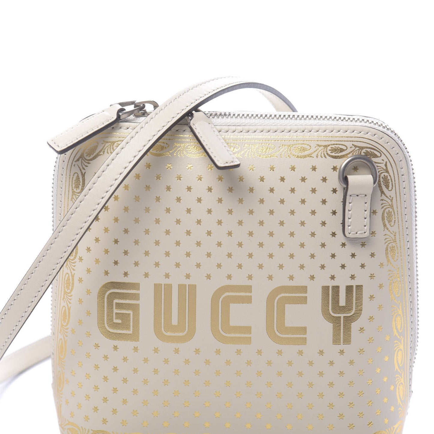 X SEGA Calfskin GUCCY Stars Mini Dome Shoulder Bag Mystic White Gold