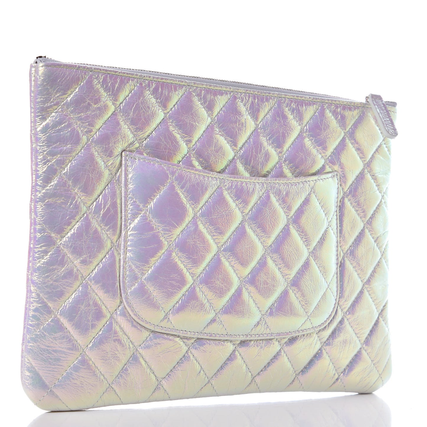 Iridescent Crumpled Calfskin Medium Cosmetic Case White