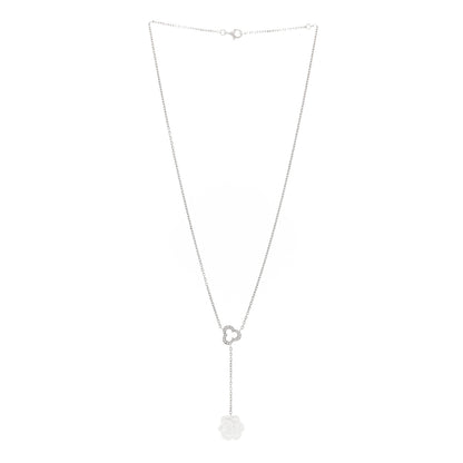 Chanel 18K White Gold Diamond Agate Camelia Sculpte Pendant Necklace 3 of 5