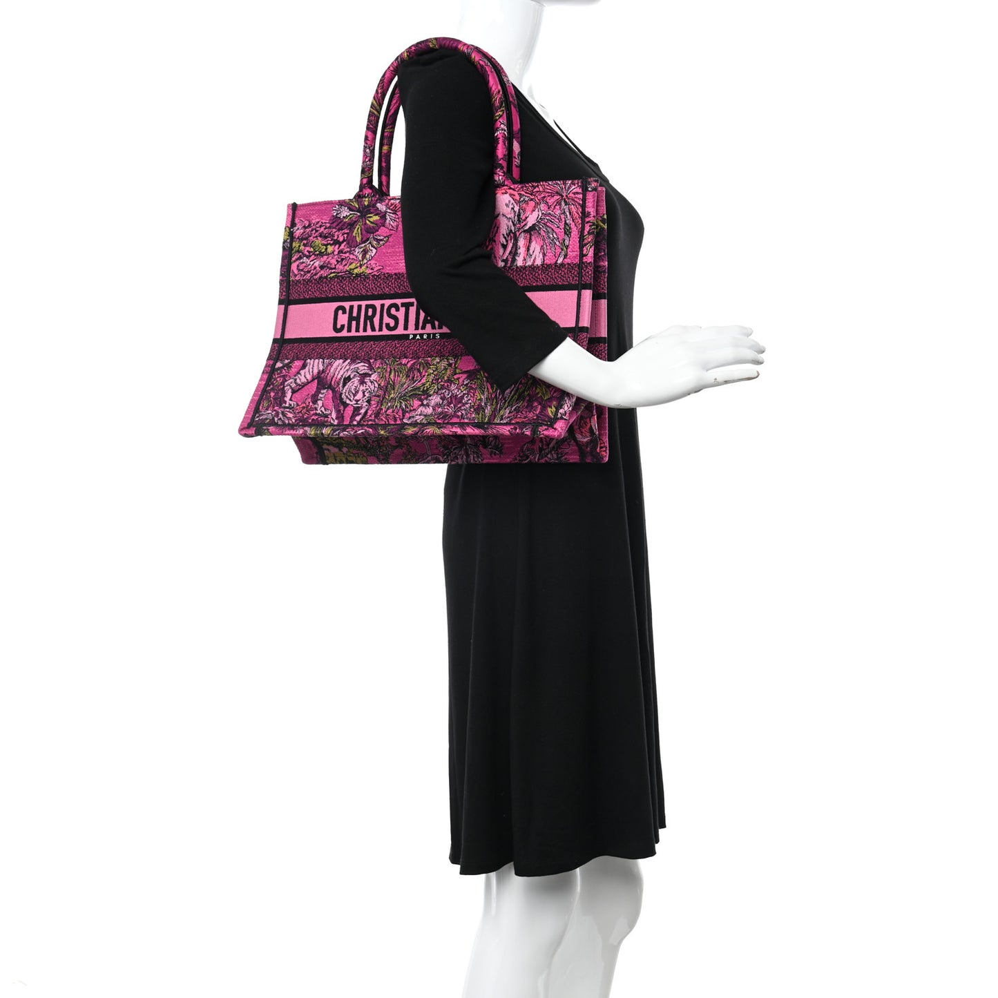 Canvas Embroidered Medium Toile de Jouy Voyage Book Tote Fuchsia Multicolor