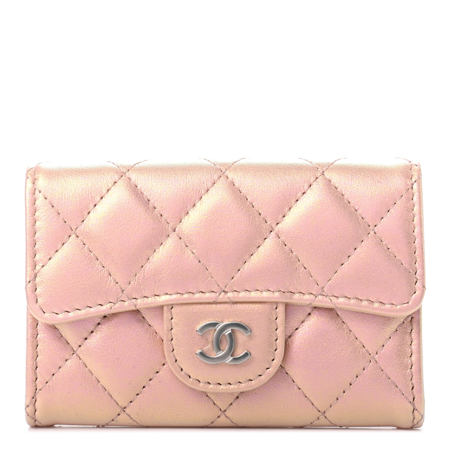 Chanel Iridescent Calfskin Quilted Flap Card Holder Wallet Pink 1 of 7