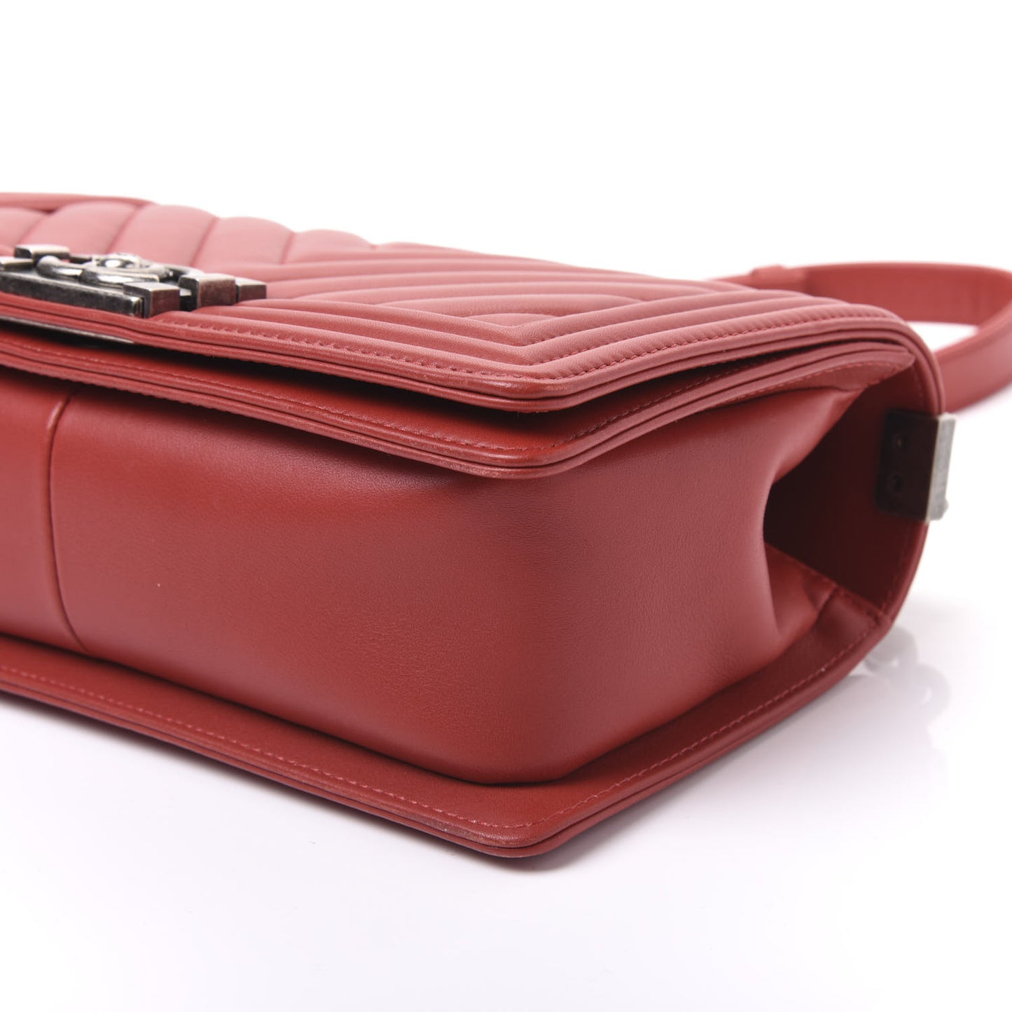 Calfskin Chevron Quilted Medium Boy Flap Dark Red