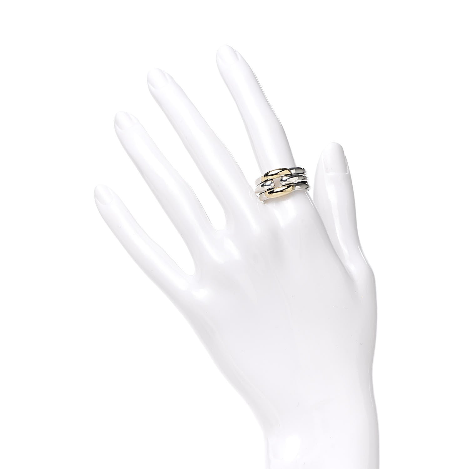 David Yurman Sterling Silver 18K Yellow Gold Thoroughbred Cushion Link Ring 54 7 2 of 5