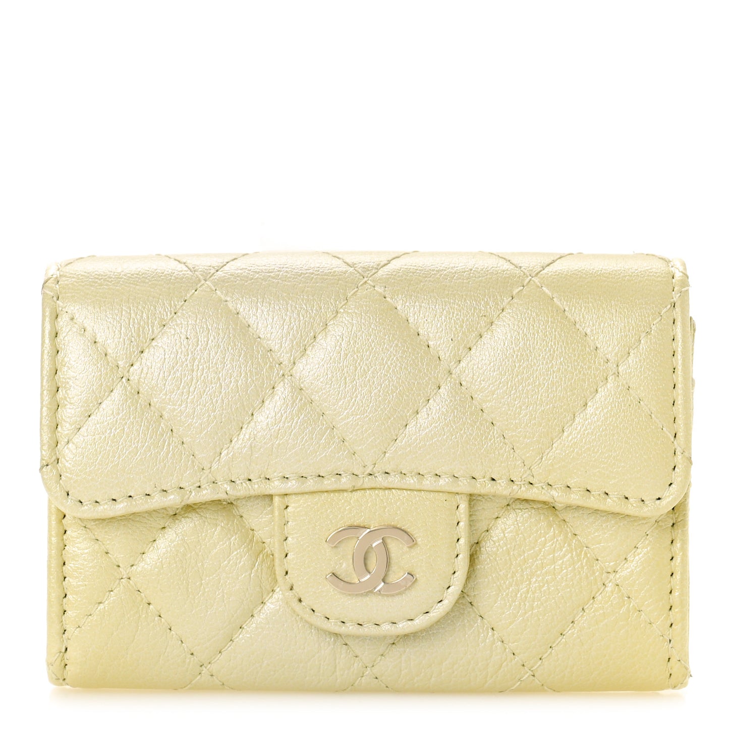 Cloudy Pearly Goatskin Quilted Flap Card Holder Wallet Light Yellow