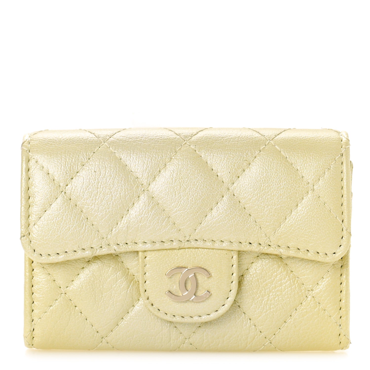 Chanel Cloudy Pearly Goatskin Quilted Flap Card Holder Wallet Light Yellow 1 of 10