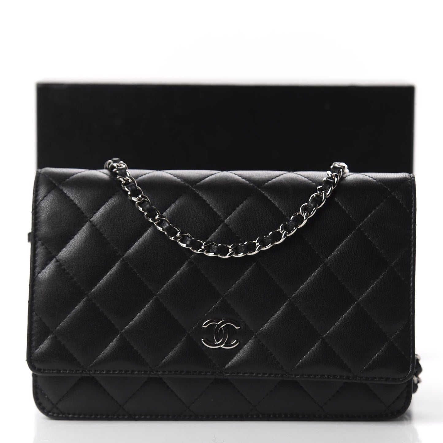 Lambskin Quilted Wallet On Chain WOC Black