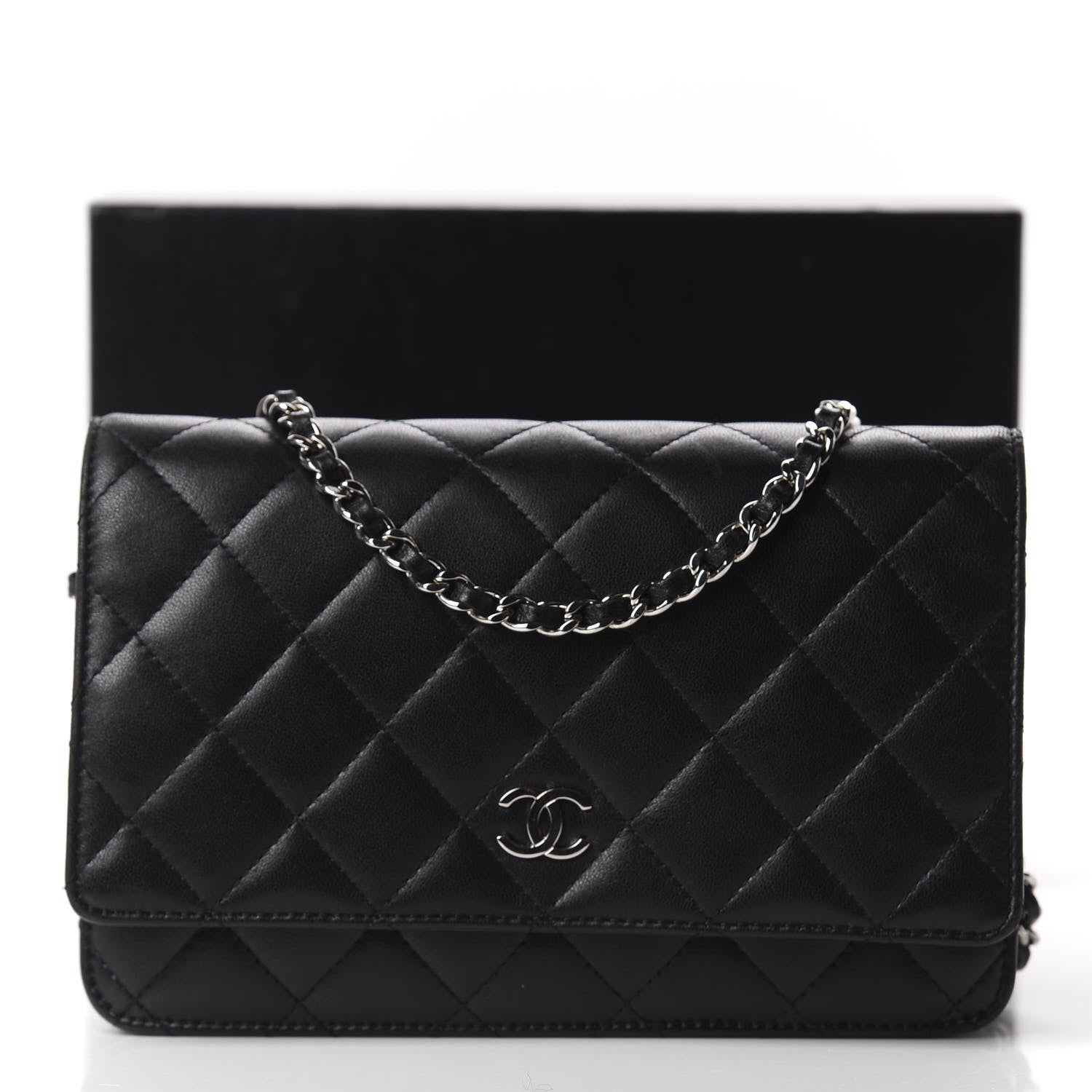 Chanel Lambskin Quilted Wallet On Chain WOC Black 11 of 11