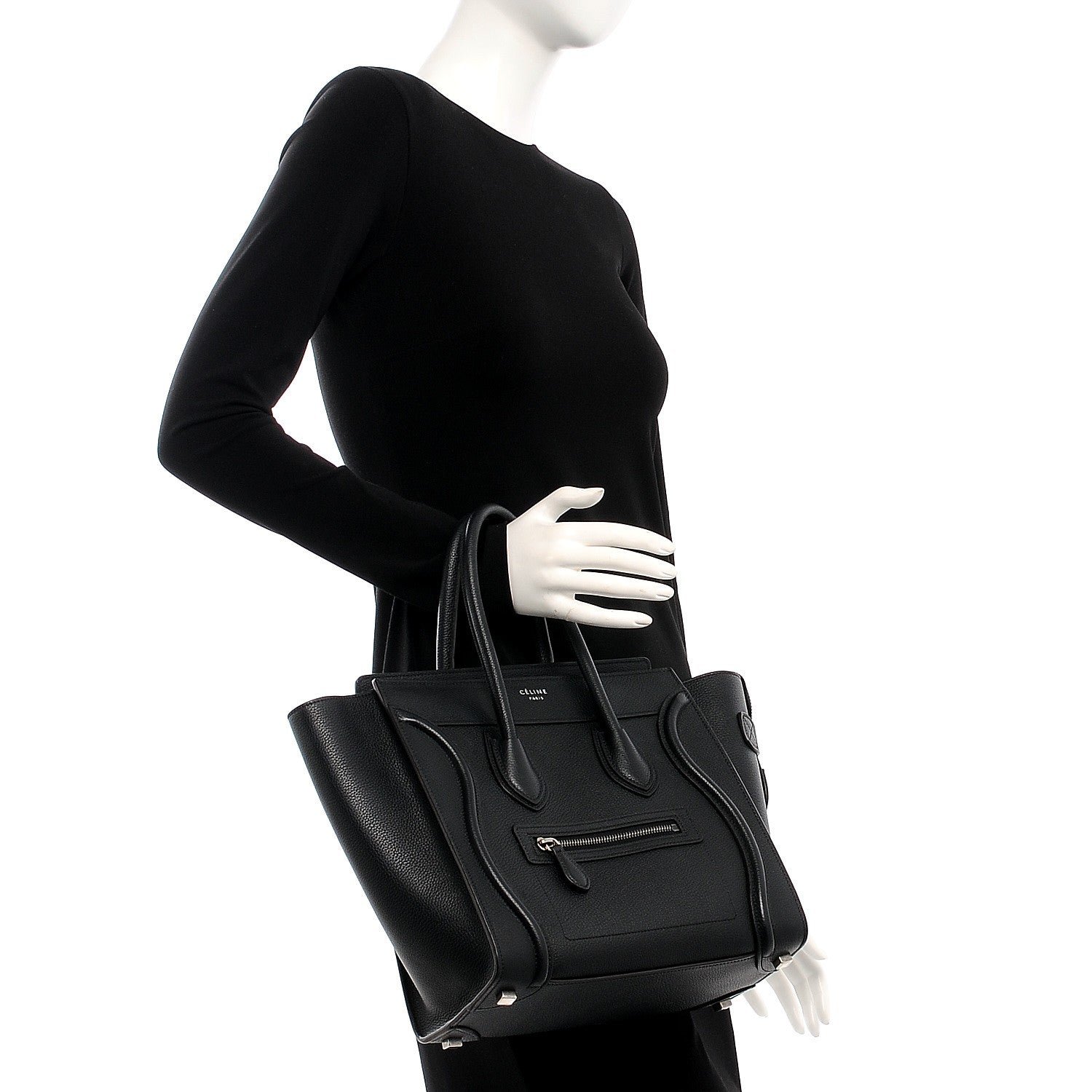 Celine Drummed Calfskin Micro Luggage Black 2 of 8