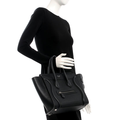 Celine Drummed Calfskin Micro Luggage Black 2 of 8