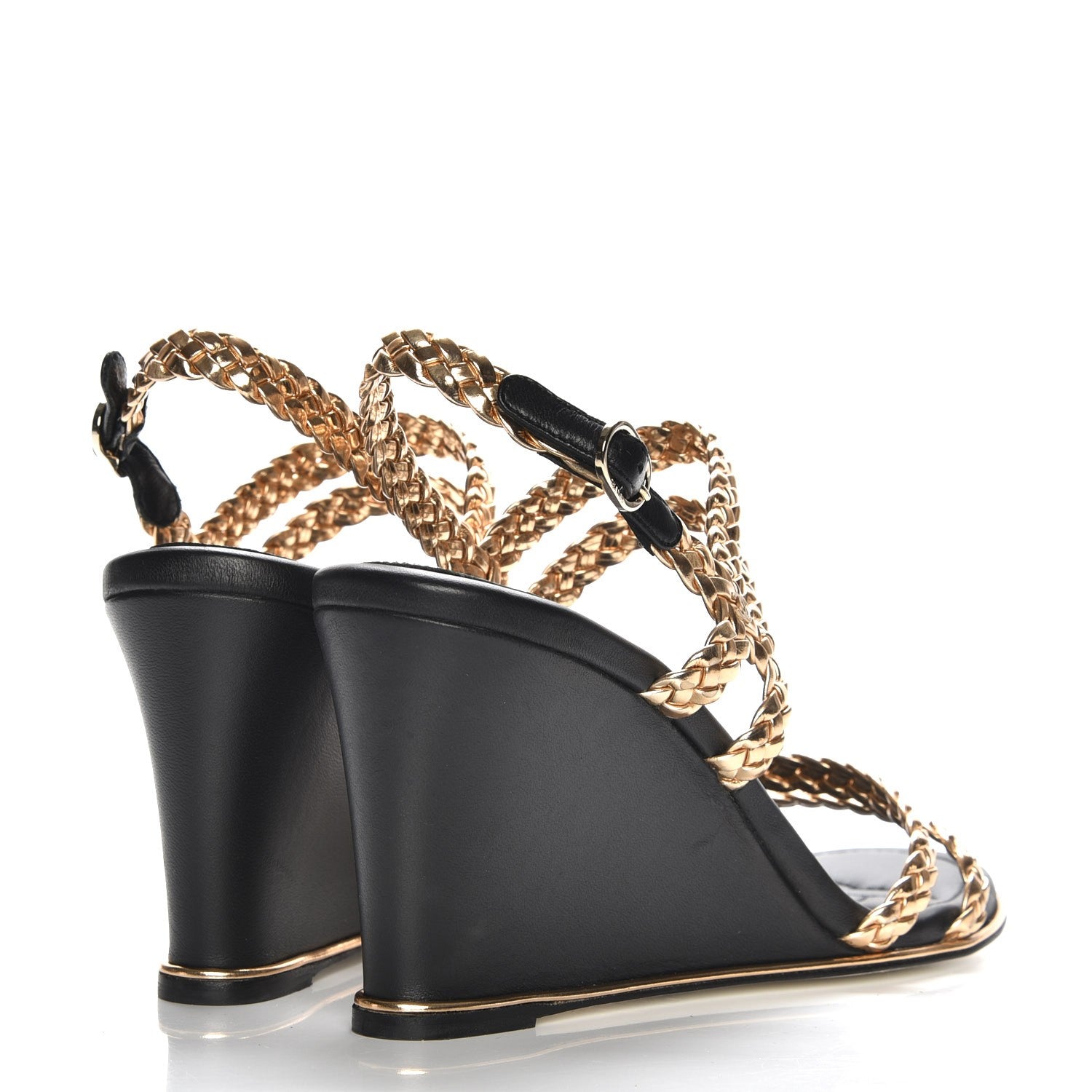 Chanel Metallic Calfskin Braided Wedge Sandals 39.5 Gold 4 of 7