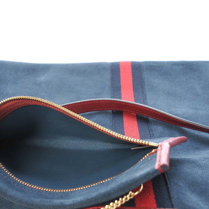 Gucci Suede Calfskin Large Rajah Chain Tote New Blue Romantic Cherry 6 of 9