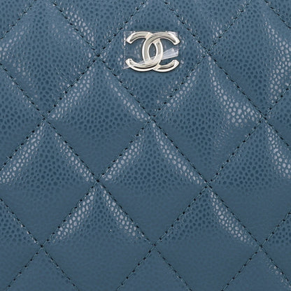 Chanel Caviar Quilted Small Curvy Pouch Cosmetic Case Blue 8 of 11