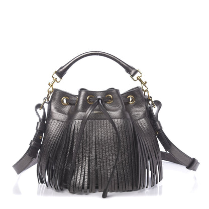 Saint Laurent Metallic Goatskin Small Emmanuelle Fringe Bucket Bag Graphite 1 of 10