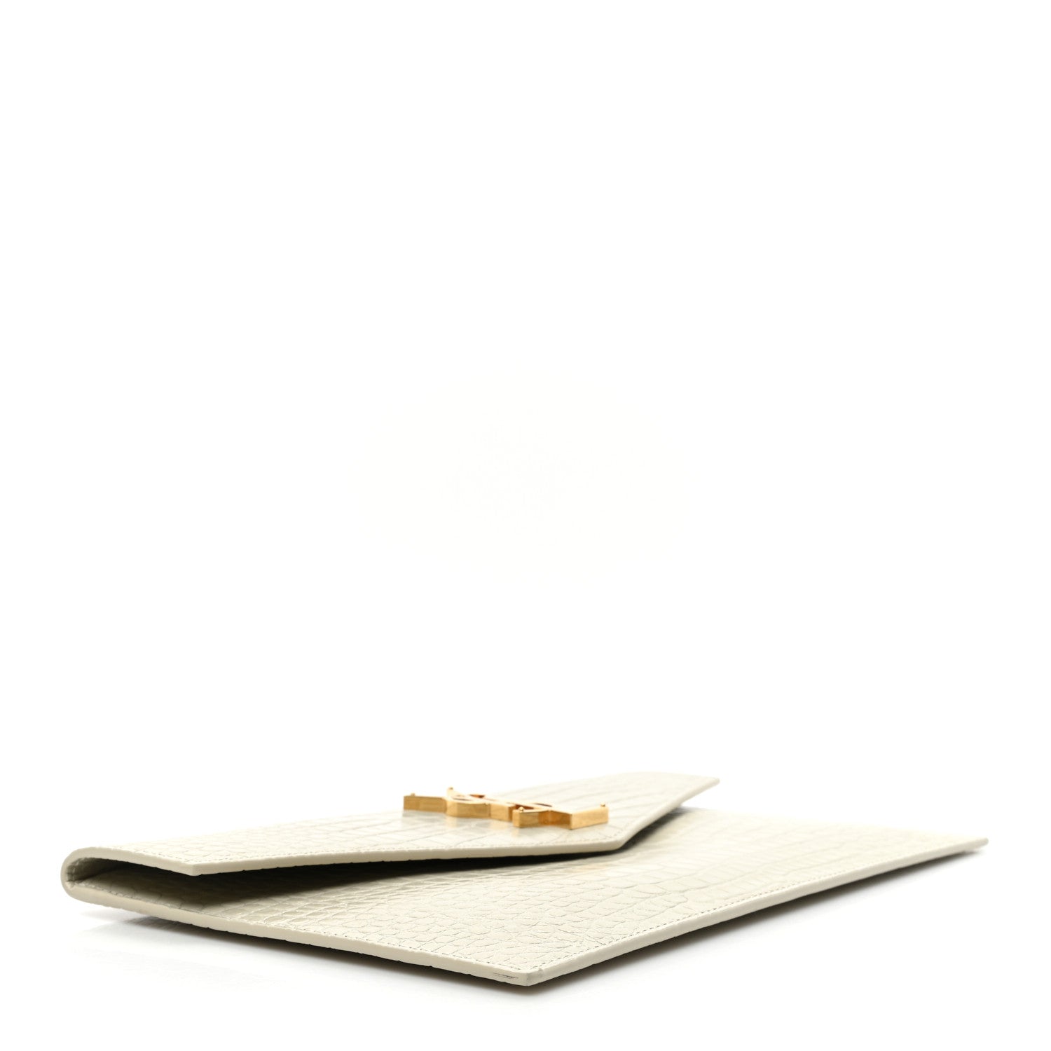Saint Laurent Calfskin Crocodile Embossed Uptown Monogram Pouch Crema Soft 4 of 6