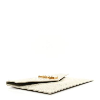 Saint Laurent Calfskin Crocodile Embossed Uptown Monogram Pouch Crema Soft 4 of 6