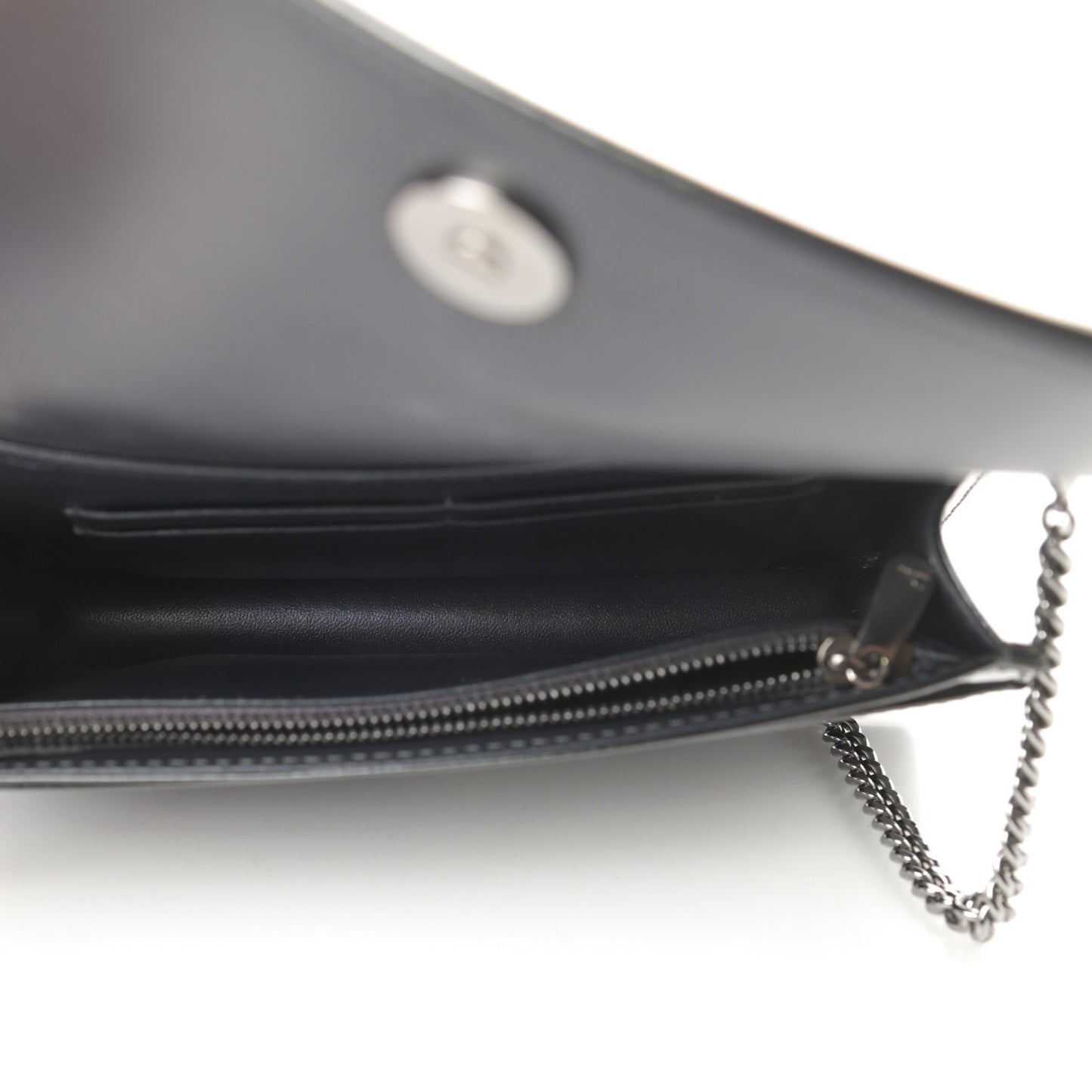 Metallic Patent Micro-Cannage Diorama Wallet on Chain Pouch Onyx Black