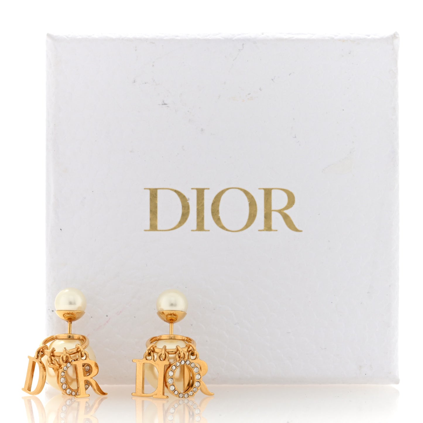 Pearl Crystal Tribal Logo Charms Earrings Gold