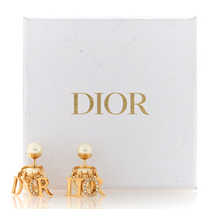 Christian Dior Pearl Crystal Tribal Logo Charms Earrings Gold 10 of 10
