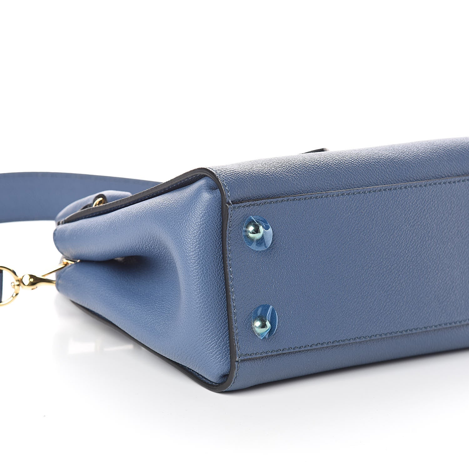 Burberry Soft Grain Calfskin Small Buckle Tote Steel Blue 8 of 9