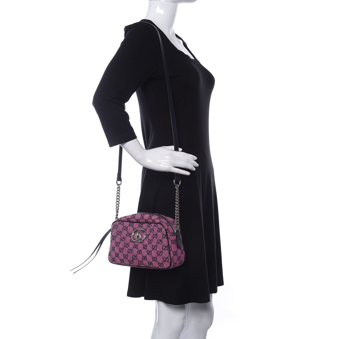 Monogram Multicolor Matelasse Diagonal Small GG Marmont Chain Shoulder Bag Pink Blue